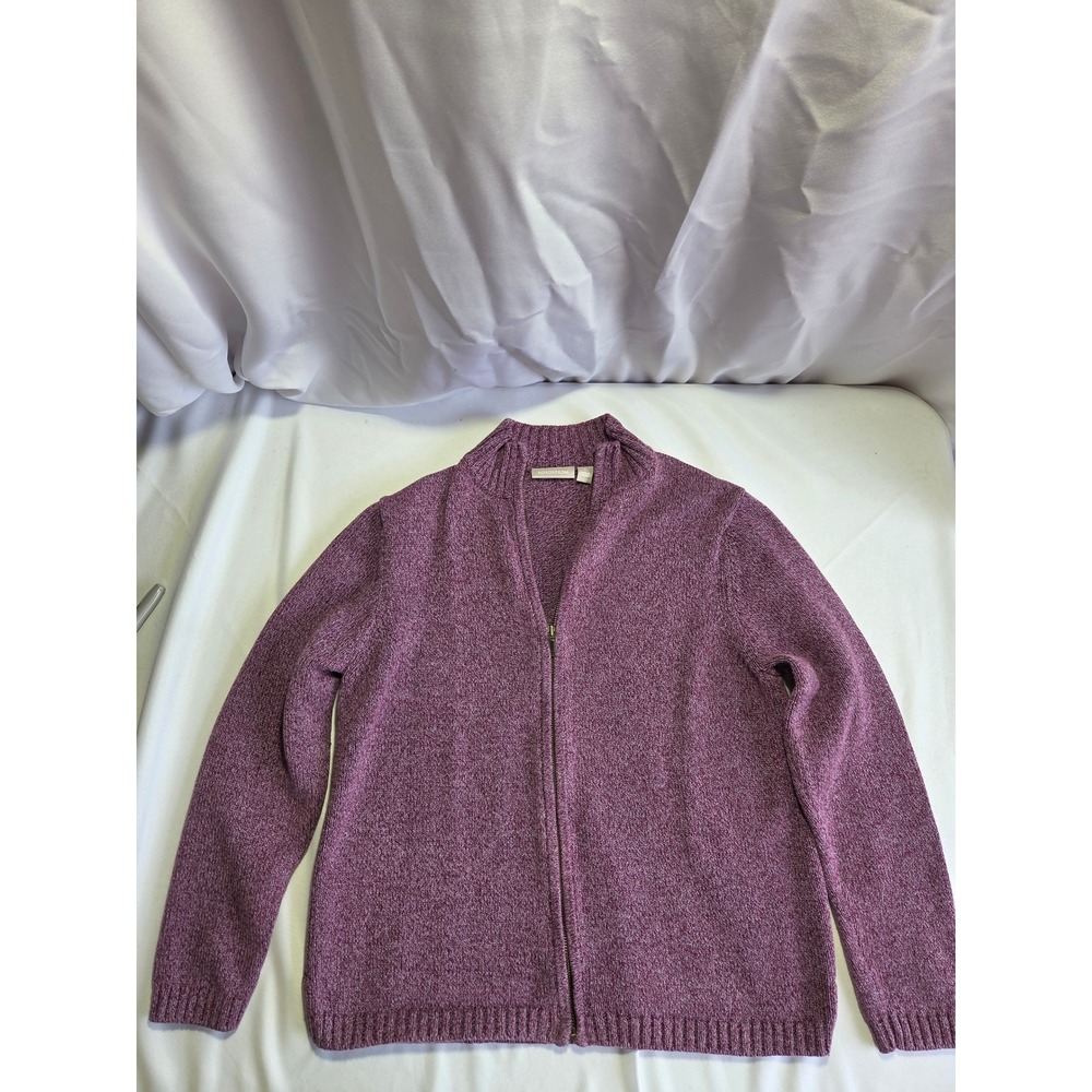 Nordstrom Womens‎ Purple Marl Cotton Full Zip Mock Neck Cardigan Sweater Large
